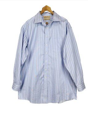 Gold Label Roundrree York Button Up Shirt Mens 16/34 80s Non Iron Dobby Blue